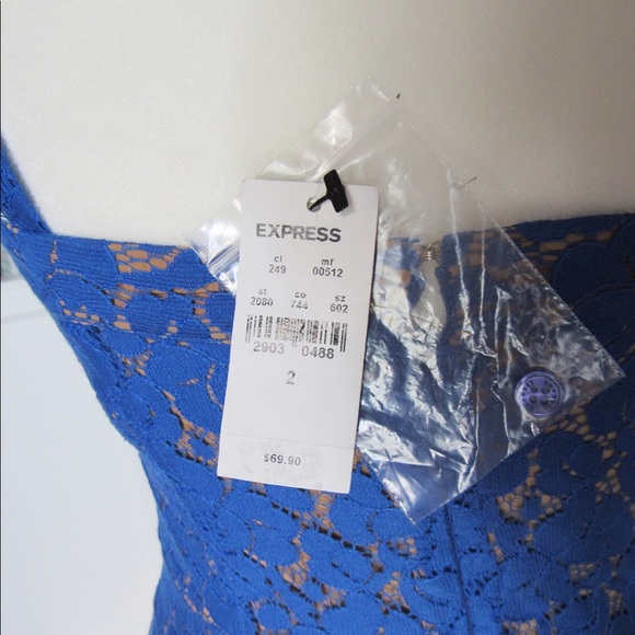 NWT Express Blue and Tan Lace strap Sheath Dress - Picture 6 of 8